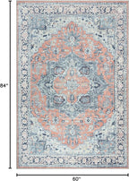 Bloom Rugs Washable Non-Slip 5' x 7' Rug - Coral/Blue Traditional Medallion Area Rug for Living Room, Bedroom, Dining Room, and Kitchen - Exact Size: 5' x 7'