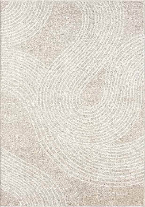 Abani Nuevo Collection Area Rug - Transitional Beige/Cream Design -6'x9' - Easy to Clean - Durable for Kids and Pets - Non-Shedding - Low Pile - Soft Feel - for Living Room, Bedroom & Office