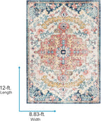 Livabliss Area Rugs - 9x12 Odelia Vintage Boho Aqua Burgandy Blue Area Rug for Living Room Bedroom - Floral Medallion Stain Resistant Carpet for Kitchen, Nursery, Office (8'10" x 12')