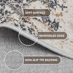 5x7 Washable Area Rugs - Modern Abstract Rugs for Living Room Non-Slip Low Pile Soft Machine Washable Carpet for Bedroom, Dining Room, Nursery, Home Office, Farmhouse (5'x7' Tan Blue)