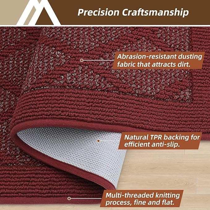 COSY HOMEER Non-Slip Door Mat 20"x32", Entryway Rugs Low Profile Absorbent Dirt Trapper Doormat for Front Entrance, Washable Polypropylene Entry Mat (Red)
