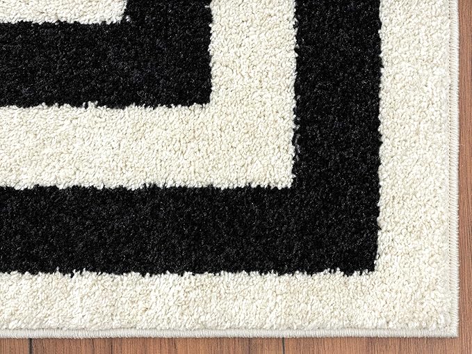 Abani Contemporary Area Rug, Contrasting Geometric Modern Stripe Symmetrical Living Room Carpet Rugs (Ivory Black, 2'2 x 12')