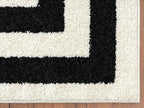 Abani Contemporary Blue & Ivory 6' Round Area Rug, Contrasting Geometric Modern Stripe Symmetrical Living Room Carpet Rugs