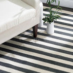 Home Conservatory Ladder Stripe Black/Ivory Handwoven Wool 4 X 6 Feet, Black/Ivory Stripe Pattern