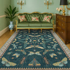 Insect Blue Green Living Room Rug 5x8 - Washable Area Rug for Bedroom, Dining Room, Kids Playroom, Home Office, Boho Butterfly Non Slip Stan Resistant
