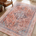 Phantoscope Washable Area Rug 5'x7' Non-Slip, Vintage Neutral Fall Rugs for Living Room, Bedroom, Dining Room, Distressed Boho Medallion Pattern, Low-Pile Foldable Floor Carpet, Rust Orange