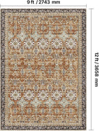 VEVOR 9 x 12 ft Area Rug Large Washable Rug Non-Slip and Tear-Resistant Soft Carpet Pet & Child Friendly Vintage Area Rugs Indoor Mat for Bedroom Living Room Kids Room Office Brown Green