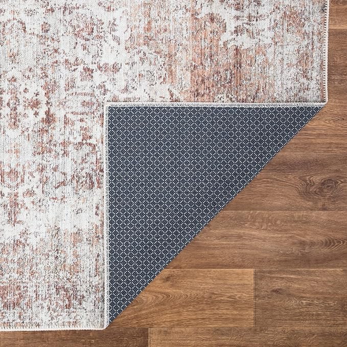 Bloom Rugs Washable Non-Slip 4' x 6' Rug - Ivory/Blush Traditional Area Rug for Living Room, Bedroom, Dining Room, and Kitchen - Exact Size: 4' x 6'