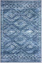 KILOCOCO Area Rug 4'x6' Entryway Rug Washable Bedroom Rugs Non Slip Printed Boho Low-Pile Rubber Backed Blue Soft Rugs for Kitchen Living Room Dining Geometric Moroccan Carpet, Stonewashed Blue