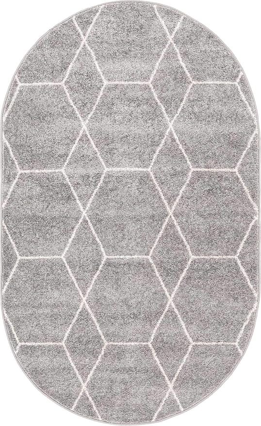 Unique Loom Trellis Frieze Collection Area Rug - Geometric (3' x 5' Oval, Light Gray/ Ivory)