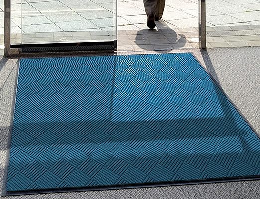 WaterHog Diamond | Commercial-Grade Entrance Mat with Rubber Border – Indoor/Outdoor, Quick Drying, Stain Resistant Door Mat (Medium Blue, 3' x 10')