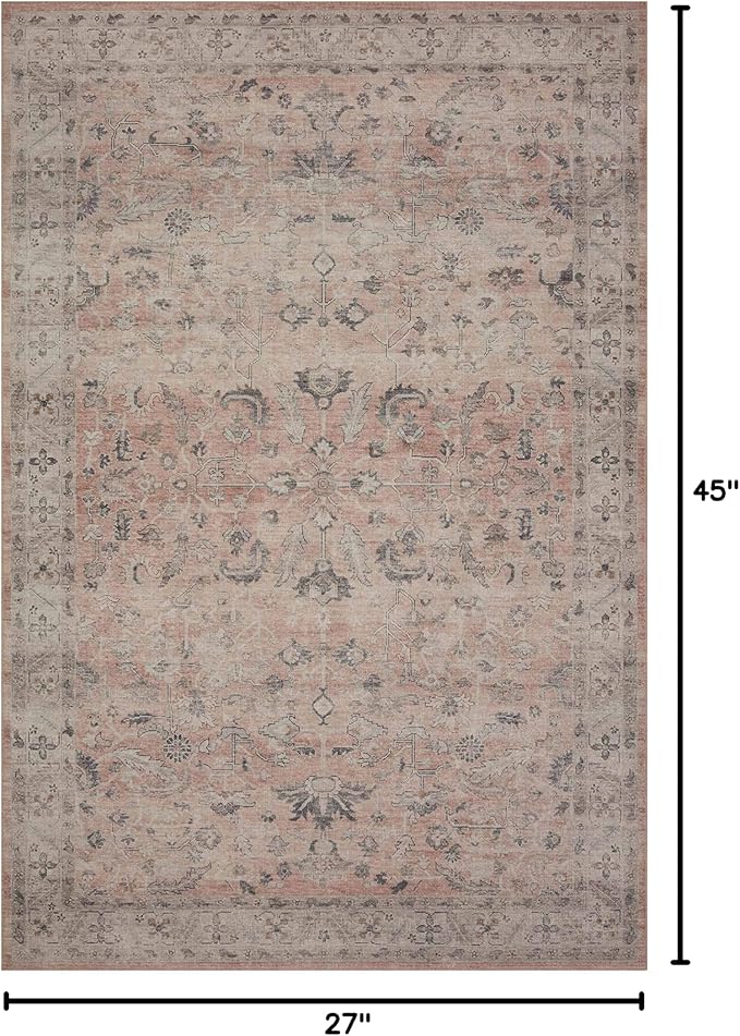 Loloi Hathaway Collection HTH-06 Blush/Multi 2'-3" x 3'-9", .25" Thick Accent Rug, Soft, Durable, Printed, Modern, Low Pile, Non-Shedding, Easy Clean, Living Room Rug