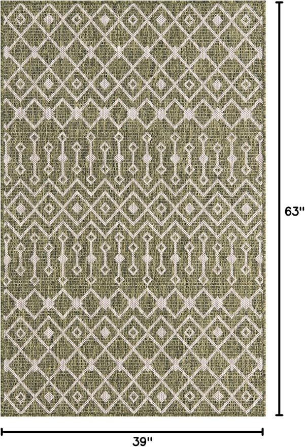 Unique Loom Outdoor Trellis Collection Area Rug - Tribal Trellis (3' 3" x 5' 3" Rectangle, Green/ Natural)