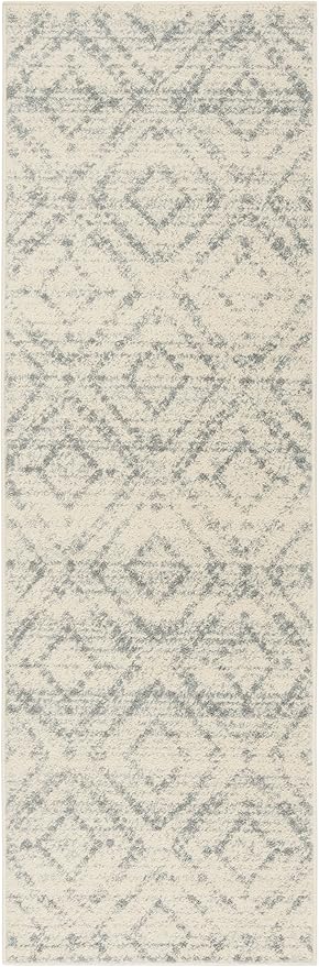 SAFAVIEH Adirondack Collection Runner Rug - 2'6" x 10', Ivory & Light Blue, Modern Diamond Distressed Design, Non-Shedding & Easy Care, Ideal for High Traffic Areas in Living Room, Bedroom (ADR131T)