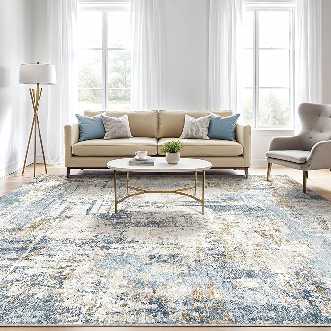 6x8 Area Rug Living Room: Washable Large Abstract Modern Soft Rugs Stain Resistant Indoor Floor Non Slip Accent Carpet for Bedroom Nursery Playroom Office Dining Room Dorm Home House- Light Blue