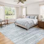 10x14 Area Rugs Living Room: Washable Large Vintage Blue Rug Neutral Non-Slip Soft Stain Resistant Indoor Carpet for Bedroom Nursery Dining Room Under Table Bed Home House Office Playroom