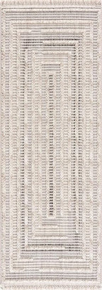 Hauteloom Lunao Farmhouse Living Room Bedroom Moroccan Square Pattern Abstract Runner Rug - Soft Shaggy High Low Carpet - High Pile - Bohemian, Boho - Gray, Brown, Beige, Cream - 2'7" x 7'3"