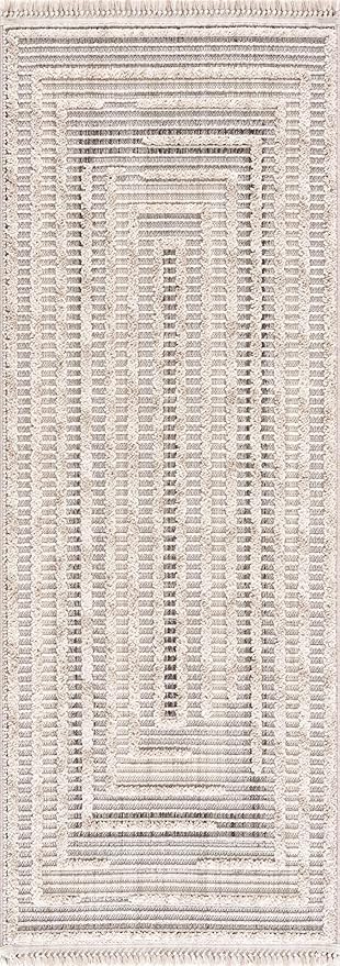 Hauteloom Lunao Living Room, Bedroom Area Rug - Geometric, Solid & Striped - Charcoal, Cream, Beige - 2'7" x 4'