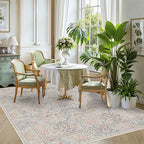 6x9 Floral Washable Area Rugs for Living Room, Vintage Boho Large Rug for Bedroom Dining Room， Distressed Botanical Birds Non Slip Low Pile Forest Animal Throw Carpet for Farmhouse Office, Beige Blue