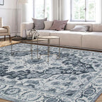 WILLSUN Washable Area Rugs, 8x10 Non-Slip Boho Large Area Rugs for Living Room, Bedroom, Machine Washable Vintage Rug, Indoor Floral Print Carpet for Home Decor, Kid & Pet Friendly Mat