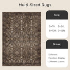 9x12 Area Rug for Living Room, Soft Large Rugs Brown Washable Rugs, Indoor Vintage Carpet for Bedroom Dining Room Office, Rubber Backed Non Slip Low Pile Mat, Dark Brown