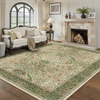 5x7 Floral Washable Area Rug for Living Room, Vintage Boho Rugs for Bedroom Dining Room, Botanical Birds Non Slip Low Pile Forest Throw Carpet for Farmhouse Office, Retro Pink/Green
