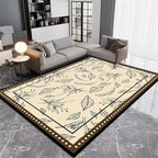 Medieval French Style Area Rugs 6x8ft, Off-White Botanical Leaf Pattern Rug, Low Pile Carpet, Washable & Non-Slip for Living Room, Bedroom, Dining Room, Dorm