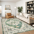 zesthome 6x9 Area Rugs, Machine Washable Rugs for Living Room, Bedroom,Stain Resistant Vintage Large Area Rug,Non-Slip Medallion Pattern Home Decor Rugs (Green,6'x9')