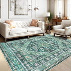 zesthome 8x10 Area Rugs for Living Room,Non-Slip Backing Washable Rugs,Vintage Large Area Rug，Stain Resistant Home Decor Rug(Green/Teal,8'x10')