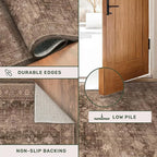 Brown 2x4 Entryway Runner Rugs, Small Runners for Kitchen, Door Mat Indoor Entrance, Bathroom, Non-Slip Low-Pile Washable Stain Resistant, Vintage Taupe Earthy Decor