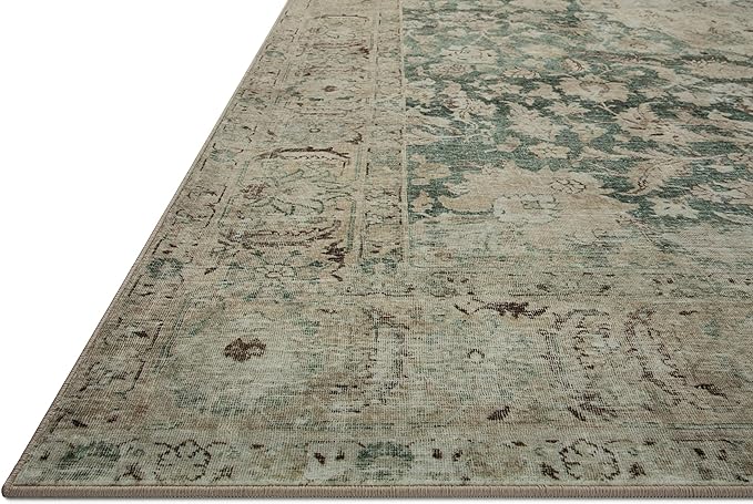 Loloi Magnolia Home by Joanna Gaines Sinclair Collection SIN-05 Jade/Sand 5'-0" x 7'-0", .25" Pile Height, Machine Washable, Area Rug