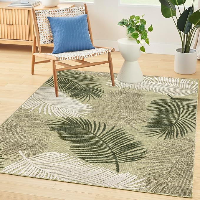 Nourison Home Suncoast Green 4' x 6' Area Rug - Easy Clean, Non Shedding, Bed Room, Living Room, Dining Room, Kitchen (4' x 6')