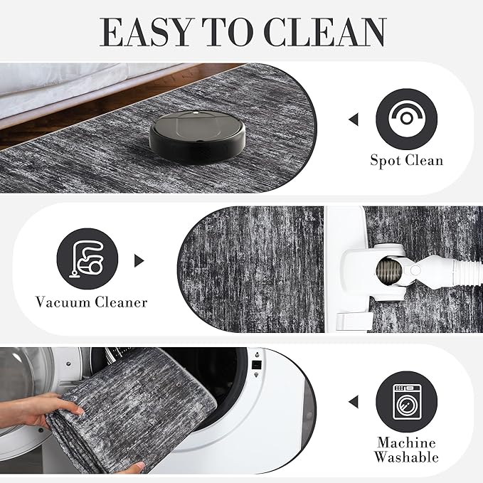 Garvee Bath Rugs for Bathroom 5x7 Rug for Entryway Indoor Machine Washable Area Rugs with Non Slip Backing, Non Shedding Stain Resistant Modern Solid Carpet for Living Room, Bedroom, Dark Grey