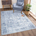 Bloom Rugs Washable Non-Slip 5' x 7' Rug - Ivory/Denim Blue Traditional Medallion Area Rug for Living Room, Bedroom, Dining Room, and Kitchen - Exact Size: 5' x 7'