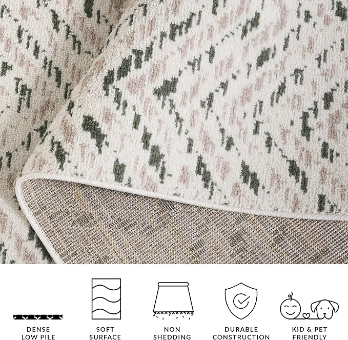 SAFAVIEH Adirondack Collection Area Rug - 6' Square, Ivory & Dark Green, Chevron Design, Non-Shedding & Easy Care, Ideal for High Traffic Areas in Living Room, Bedroom, Dining (ADR104X-6SQ)