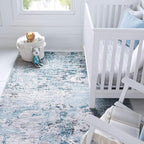 Rugs.com Leipzig Collection Area Rug – 4X6 Blue Low-Pile Rug Perfect for Entryways, Kitchens, Breakfast Nooks, Accent Pieces