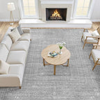 10x12 Area Rug Living Room: Washable Large Vintage Grey Rug Neutral Non-Slip Soft Stain Resistant Indoor Carpet for Bedroom Nursery Dining Room Under Table Bed Home House Office Playroom