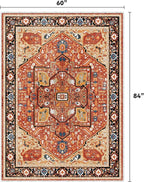 EnHomee 5x7 Area Rugs Washable for Bedroom, Boho Vintage Rugs, Foldable Area Rug for Dining Room, Non-Slip Soft Living Room Rug, Low Pile Large Carpet for Bathroom, Red
