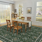 WITSHOCK Living Room Area Rugs 12x15: Soft Non-Slip Backing Washable Rugs Vintage Large Carpet for Bedroom Office Dining Room Kitchen Stain Resistant Home Decor Rug, Dark Green