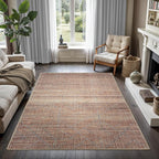 GLN Rugs Contemporary Collection - Machine Washable Area Rug, Contemporary Washable, Non Slip, Low Pile Chenille Rug, Living Room, Bedroom, Kitchen Rug (6' x 9' Terra/Brown)