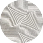 JONATHAN Y Hallie High-Low Curve Gray/Ivory 6' Round Indoor/Outdoor Area Rug, Minimalist, Pet Friendly, Non-Shedding, Stain Resistant, Hose-Washable for Backyard, Patio, Porch (SCN100A-6R)