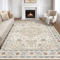 12x15 Area Rug Living Room: Washable Boho Large Neutral Vintage Soft Rug Stain Resistant Farmhouse Non Slip Indoor Floor Carpet for Bedroom Nursery Kids Playroom Office Dining Room- Cream Blue