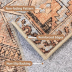 Bavni Washable Rug 5x7 Area Rug for Living Room Bedroom Dining, Washable Vintage Print Carpet, Ultra-Thin Low Pile Lightweight Rug with Non Slip Backing, Sunset Yellow
