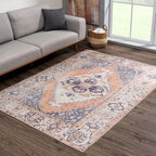 Bloom Rugs Washable 9' x 12' Rug - Orange/Blue/Beige Traditional Area Rug for Living Room, Bedroom, Dining Room, and Kitchen - Exact Size: 9' x 12'