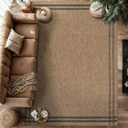 Easy Jute Rugs 9x12 Bordered Natural Color Living Room Indoor Outdoor Area Rug for Patio and Kitchen Rug High Traffic Washable Easy to Clean Solid Boho Woven Design Outside Carpet (9 x 12)