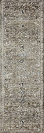Loloi Layla Collection LAY-13 Antique/Moss 2'-6" x 9'-6" .13" Thick Runner Rug, Soft, Durable, Vintage Inspired, Distressed, Low Pile, Non-Shedding, Easy Clean, Printed, Living Room Rug