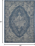 FH Home Outdoor Rug - Waterproof Easy to Clean Stain Resistant - Patio Indoor Outdoor Porch Deck Balcony Entryway - Vintage Distressed - Gorgan - Blue - 5ft 2in x 7ft 6in