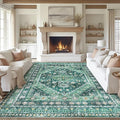 zesthome 8x10 Area Rugs for Living Room,Non-Slip Backing Washable Rugs,Vintage Large Area Rug，Stain Resistant Home Decor Rug(Green/Teal,8'x10')