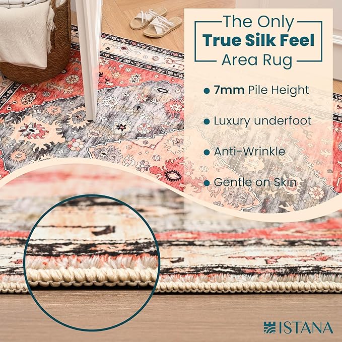 Istana 4x6 Rug - Red & Teal Area Rugs 4x6 - Kid & Pet Friendly Machine Washable Rugs - 4 x 6 Area Rug Non Slip & Non Shedding Area Rug - Foldable Rug for Room for Bedroom