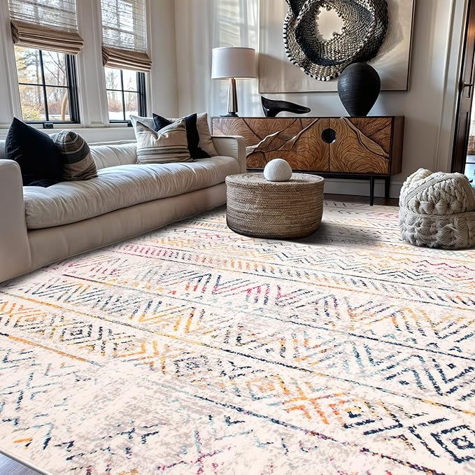 Rugshop Geometric Boho Large Area Rug – Multi Tribal Pattern, Perfect for Living Room, Dining Room, Office, 8x10